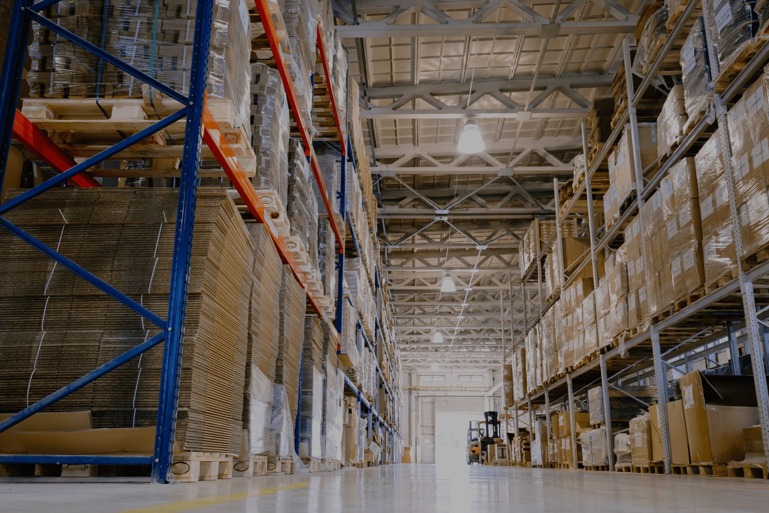 Organised storage environment with multi-level industrial racking