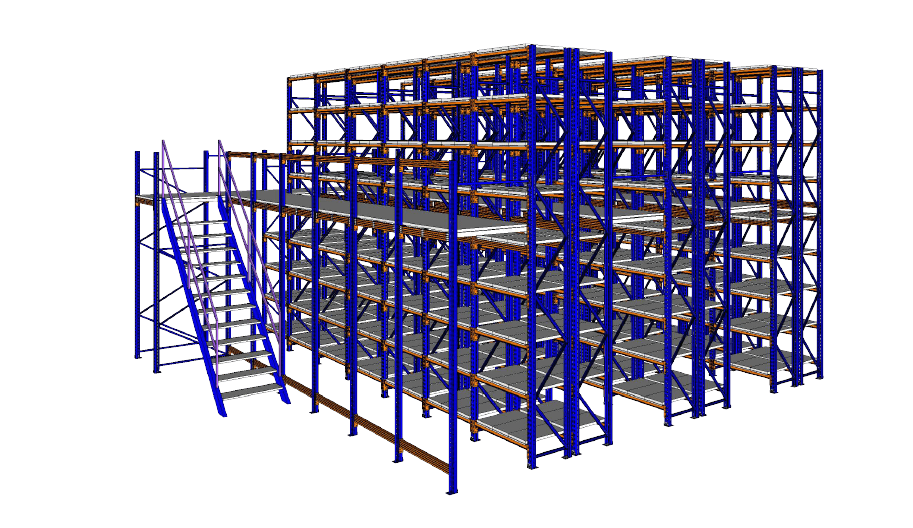 Medium duty longspan shelving racking system 3D render
