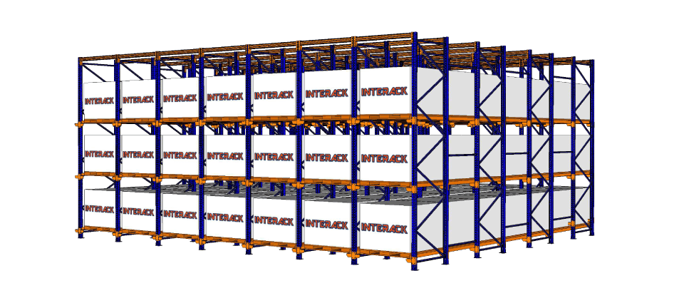 Heavy duty selective pallet racking system 3D render